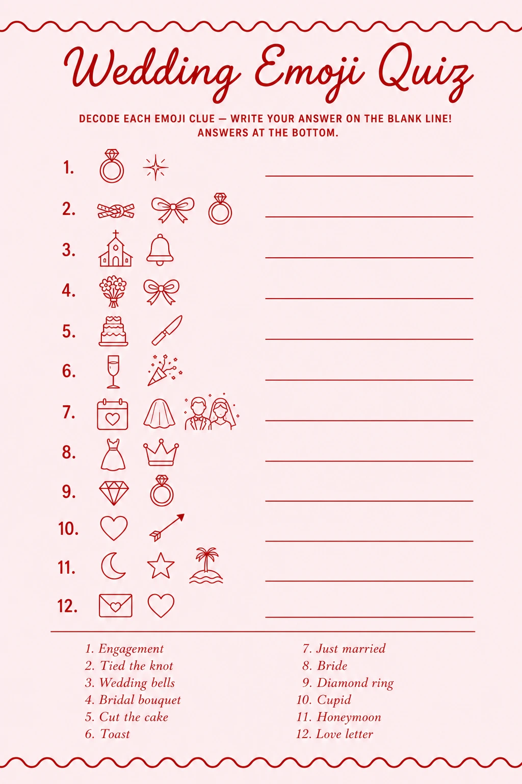 Wedding Emoji Quiz printable