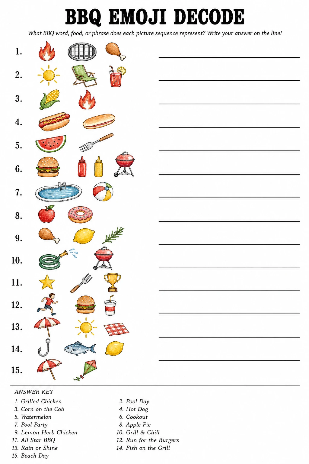 BBQ Emoji Decode printable