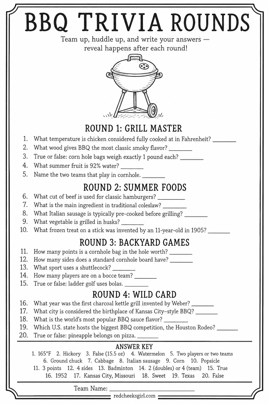 BBQ Trivia Rounds printable