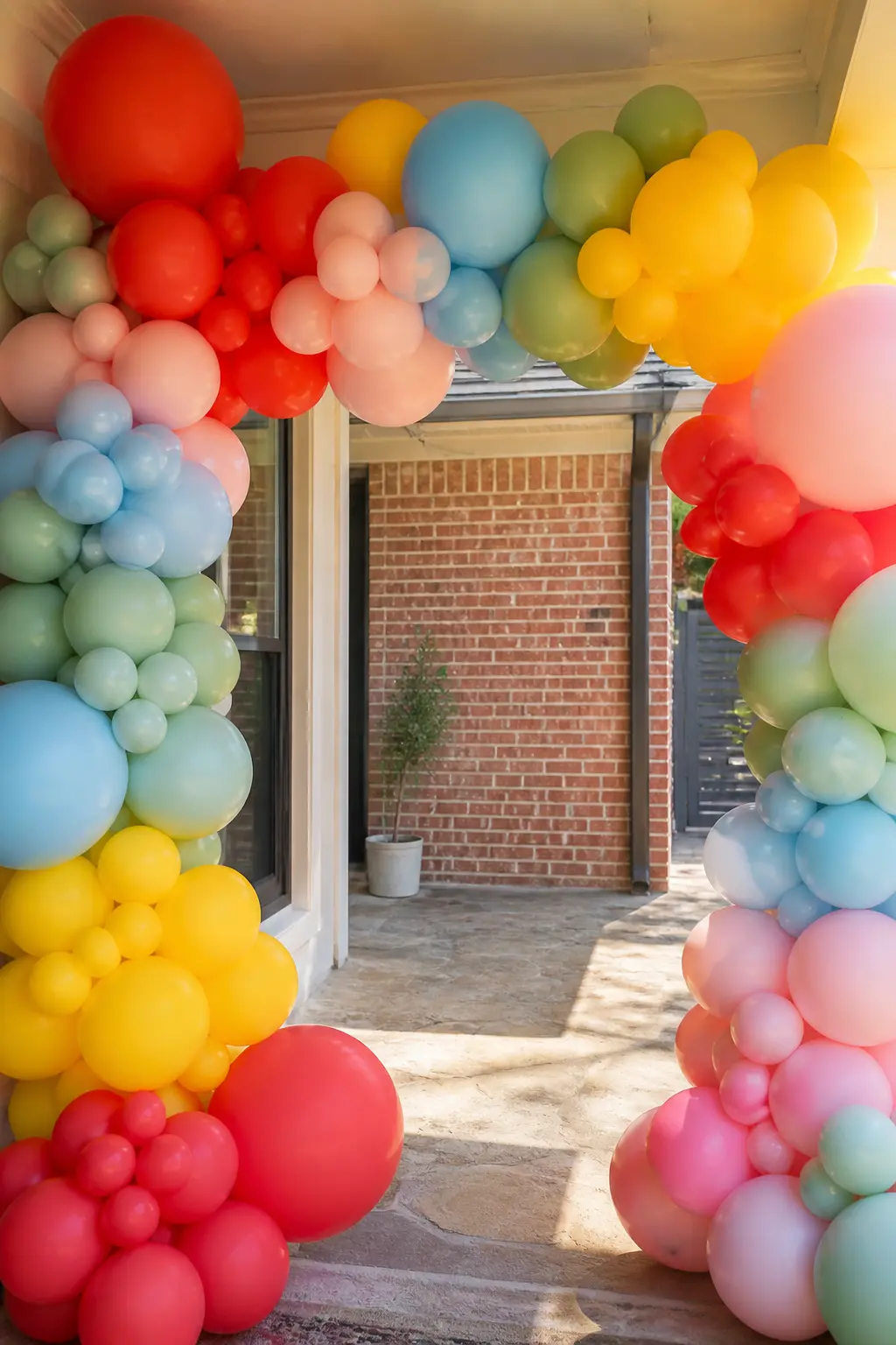 Balloon Garland Arch Kit in Primary and Pastel Mix — Build a classic organic balloon garland using a mix of 5-inch and 11-inch balloons in primary red, yellow