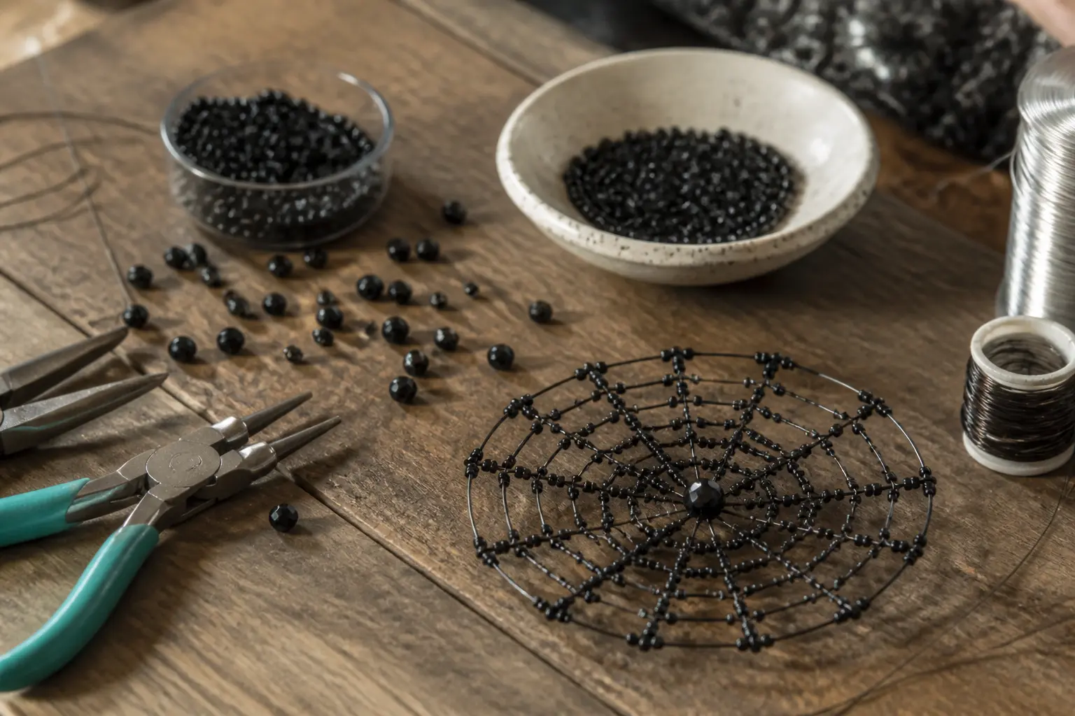 24 Bead Spider Web Designs Worked Flat on a Single Thread