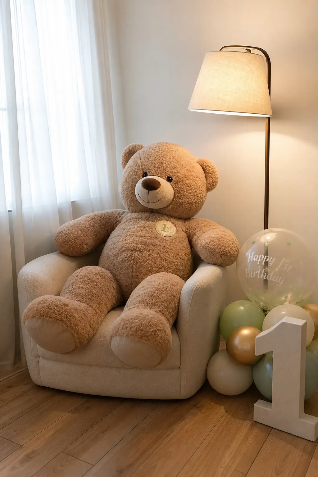 Single Oversized Teddy Bear as Room Anchor