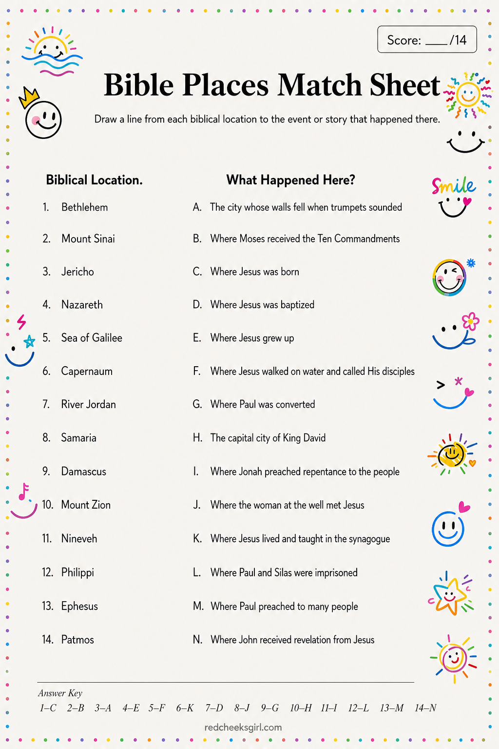Bible Places Match Sheet printable