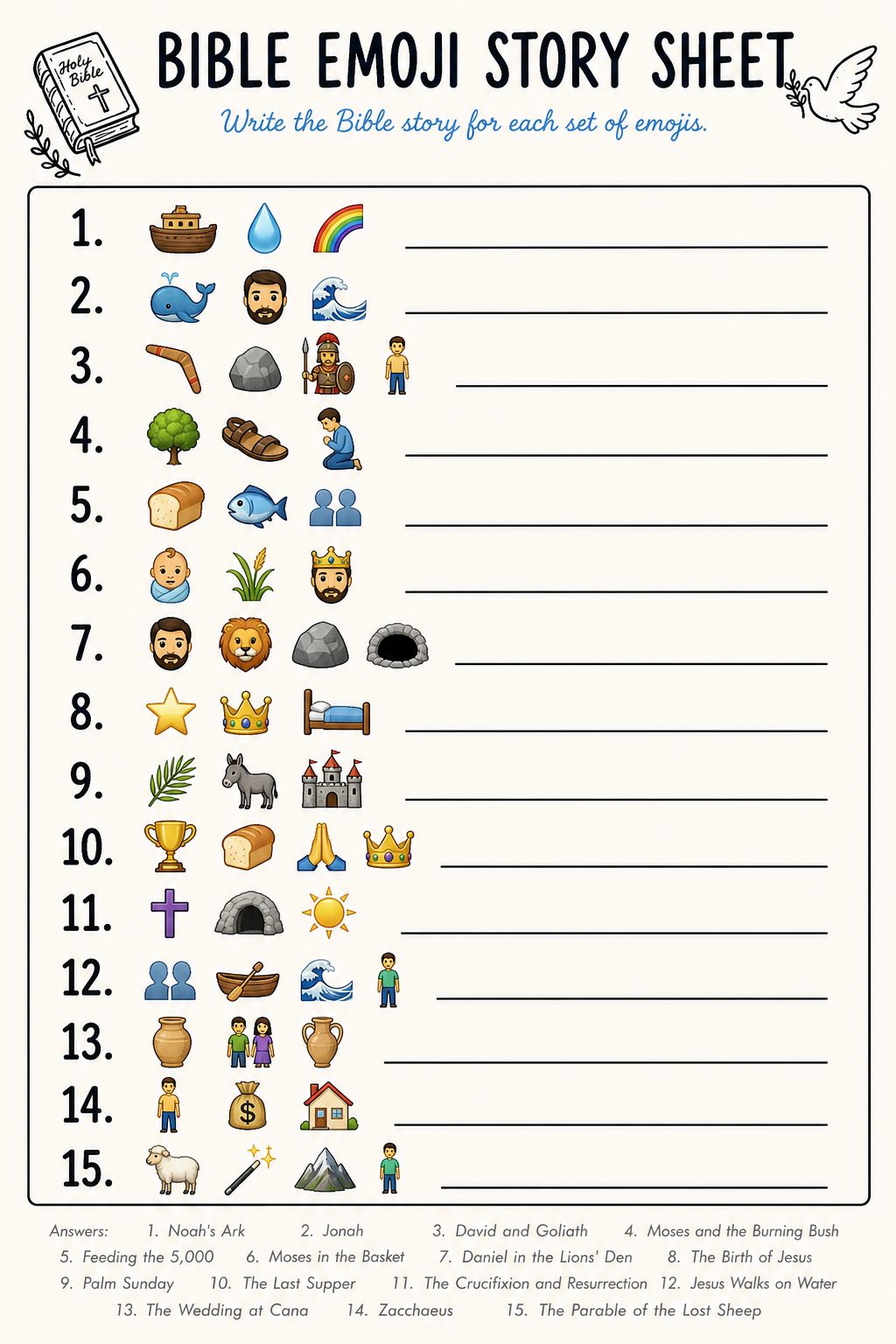 Bible Emoji Story Sheet printable