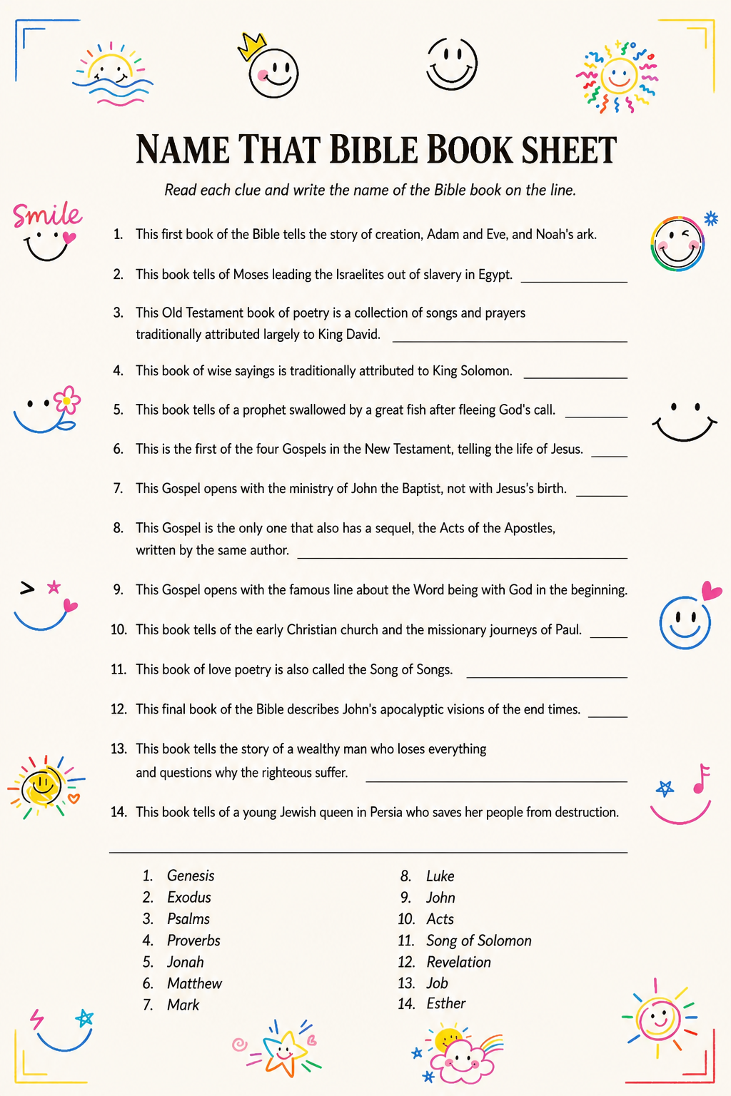 Name That Bible Book Sheet printable