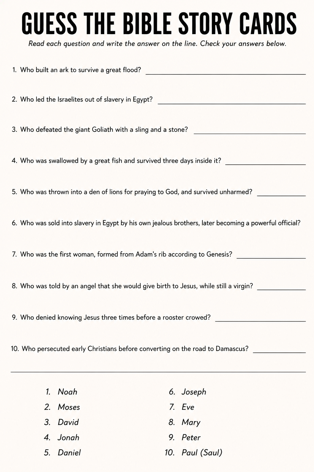 Guess the Bible Story Cards printable