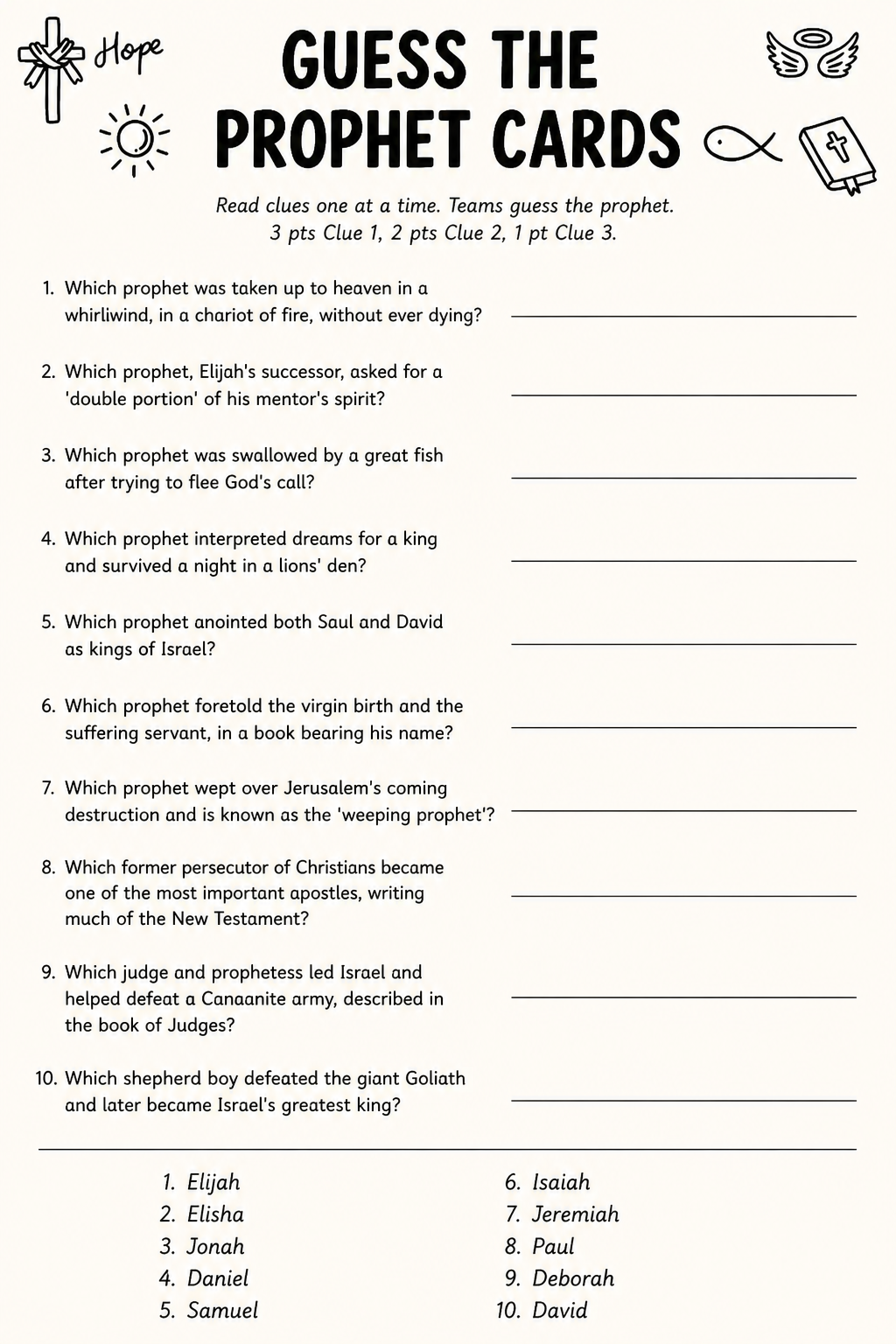 Guess the Prophet Cards printable