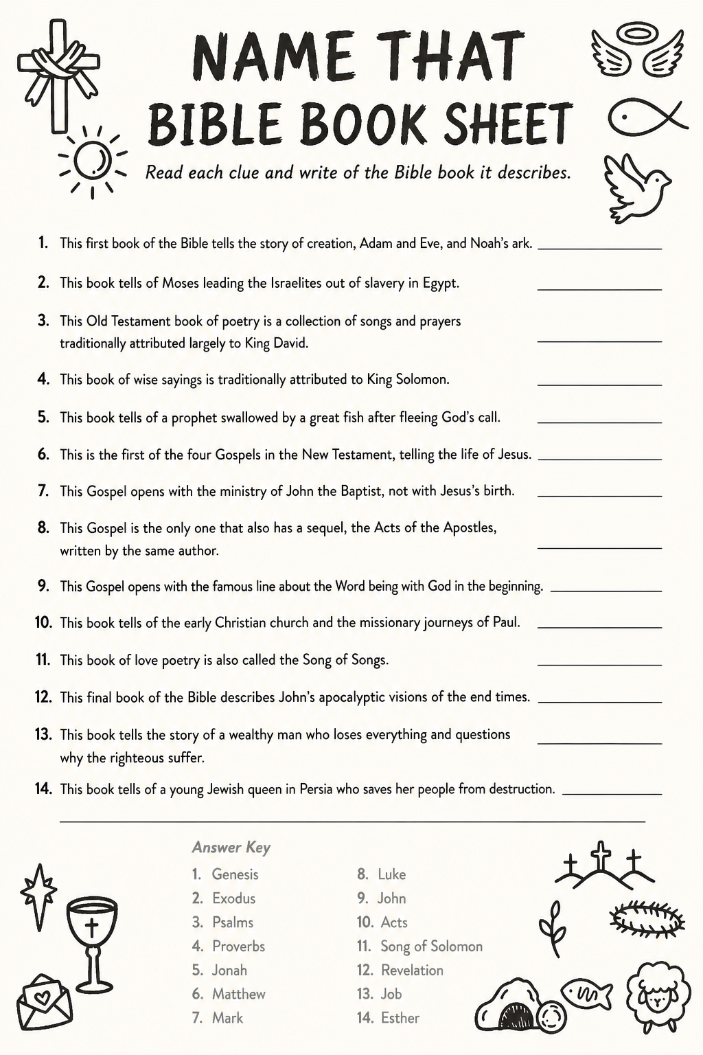 Name That Bible Book Sheet printable