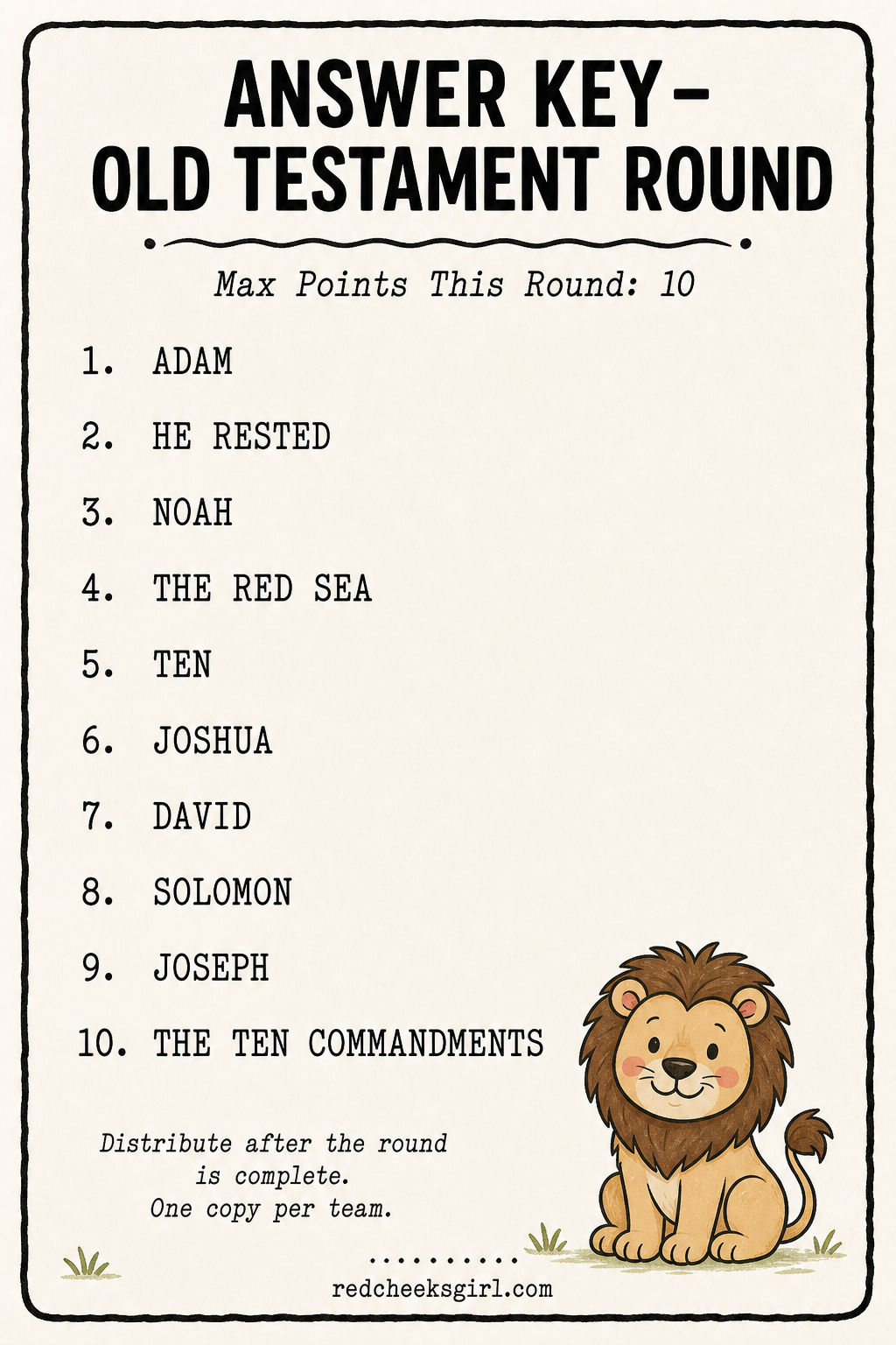 Answer Key – Old Testament Round (Printable) printable