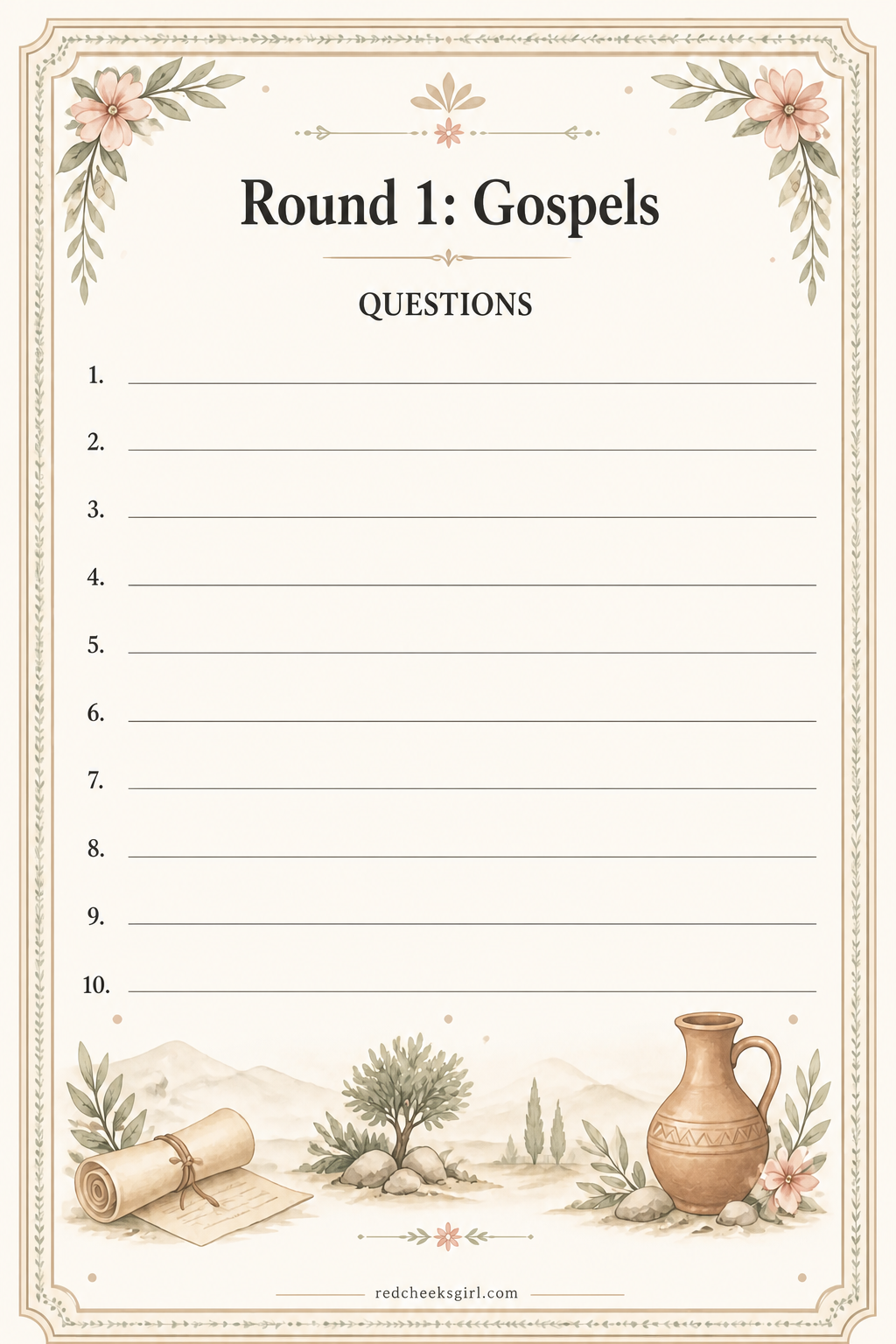 Round 1 Gospels Question Sheet printable