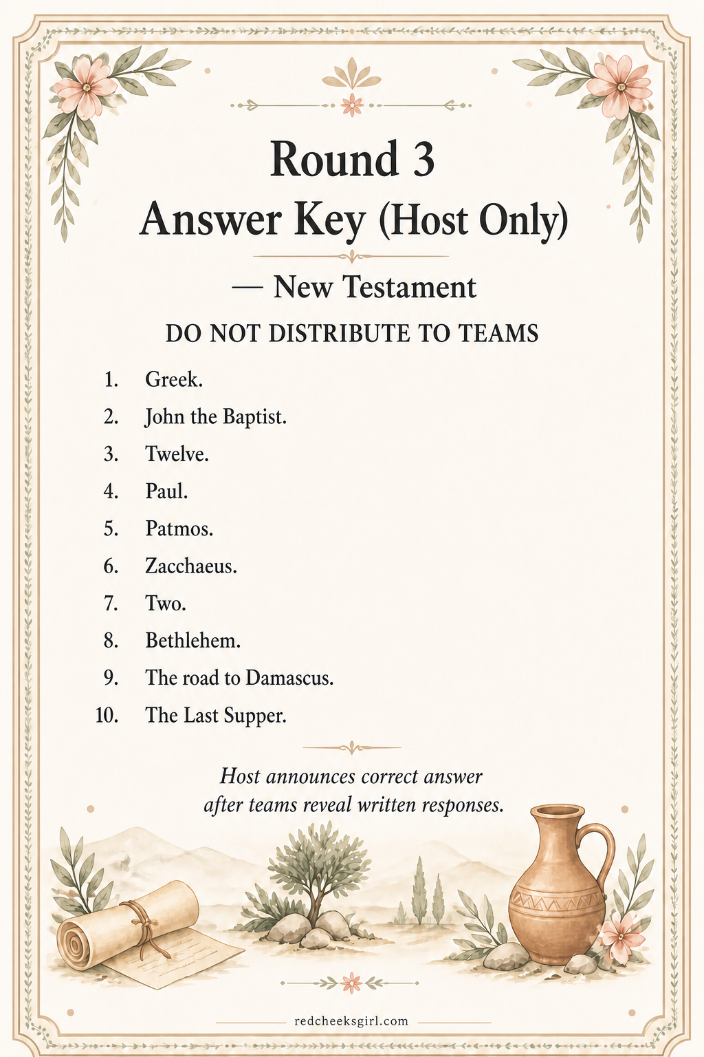Round 3 Answer Key Sheet printable
