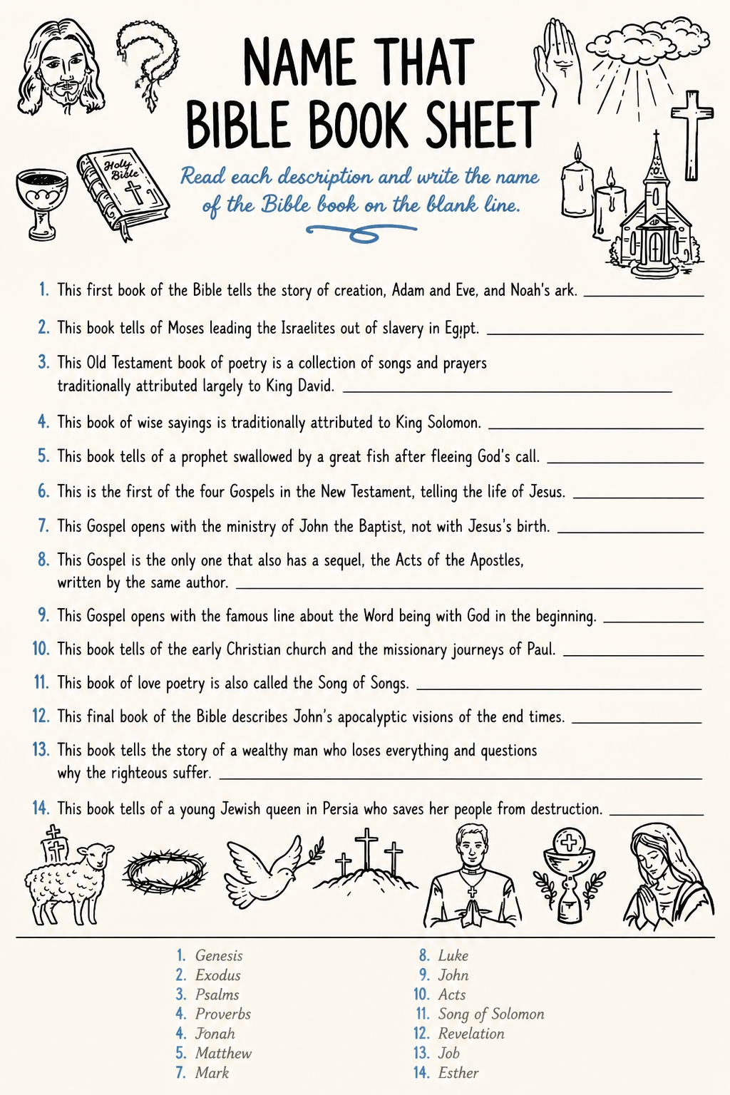 Name That Bible Book Sheet printable