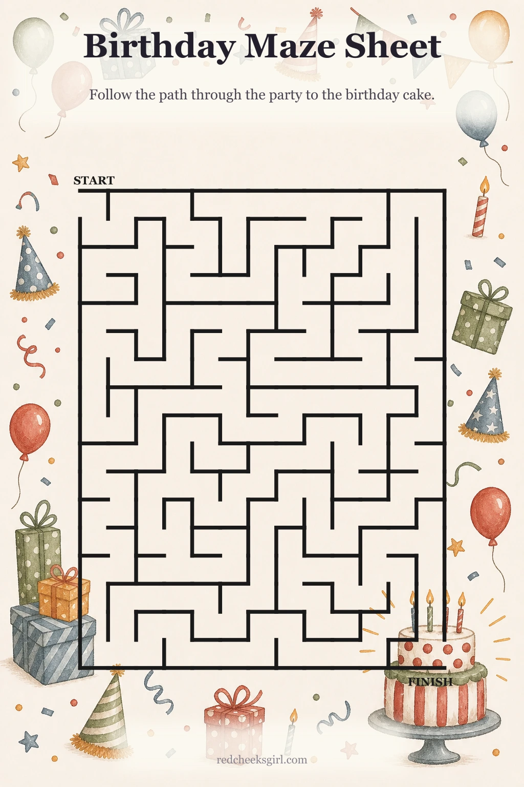 Birthday Maze Sheet printable