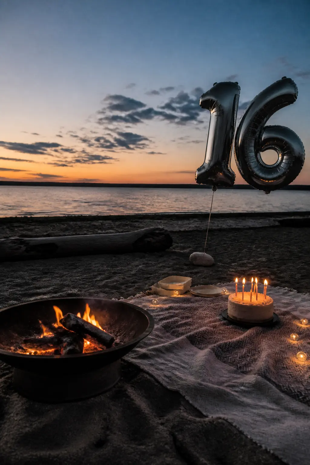 Beach or Park Evening With a Fire Bowl