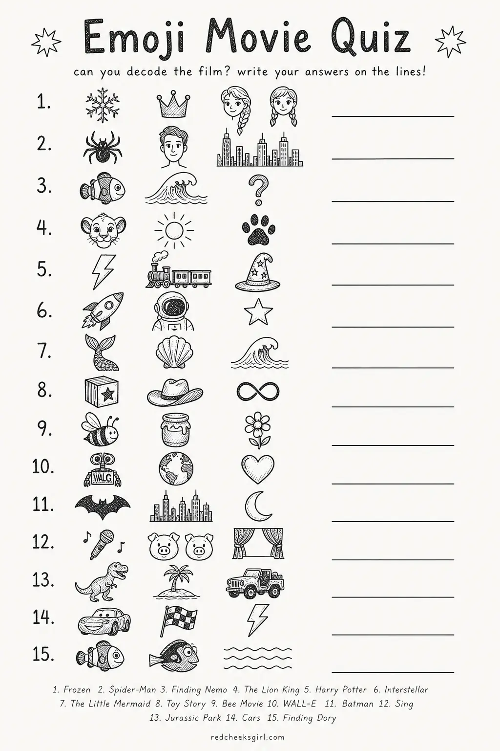 Emoji Movie Quiz printable