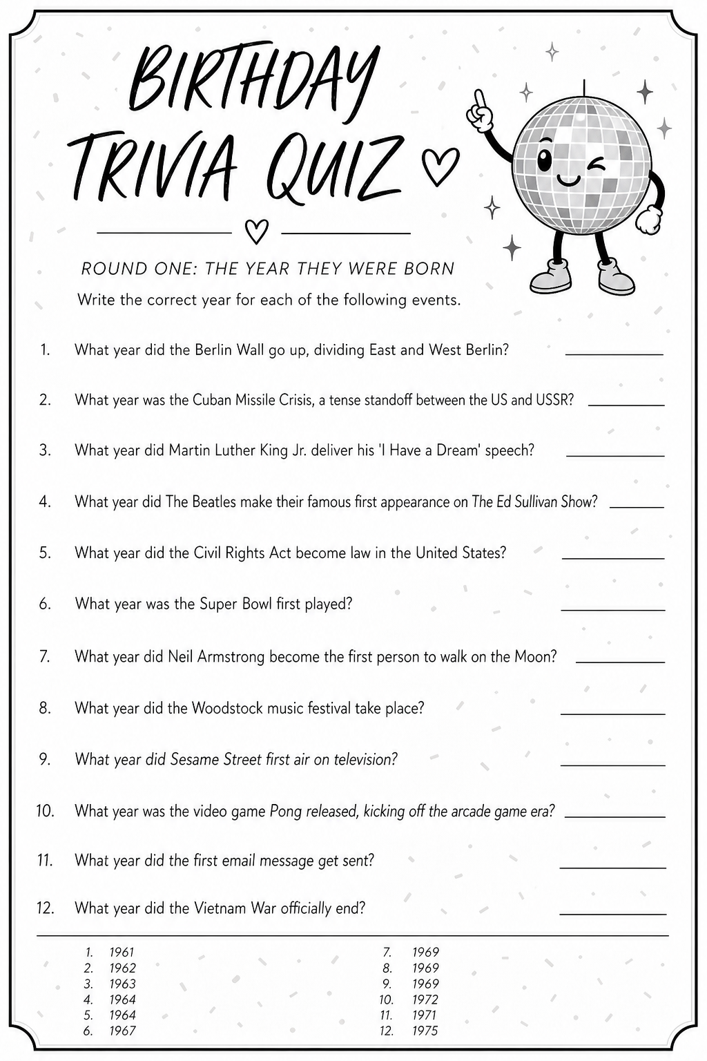 Round One Quiz Sheet (Sheet 1) printable