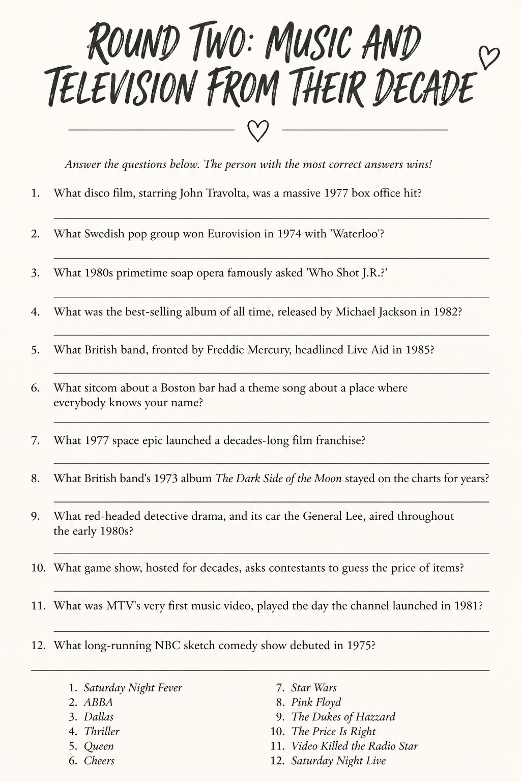 Round Two Answer Key printable