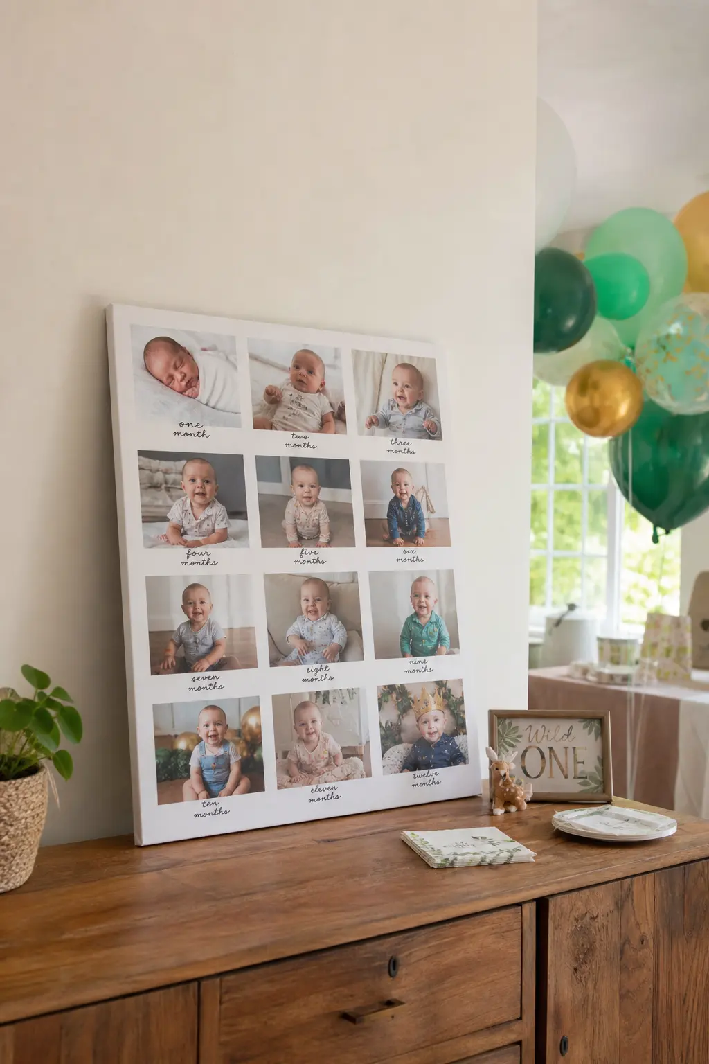 A Milestone Photo Board Showing a Photo from Every Month of the First Year