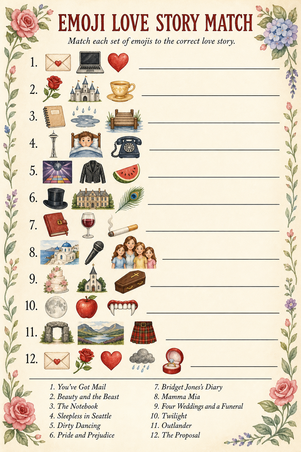 Emoji Love Story Match printable