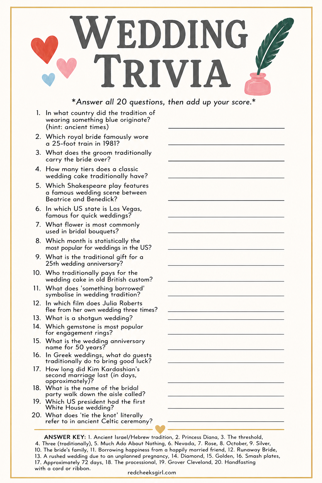 Wedding Trivia printable