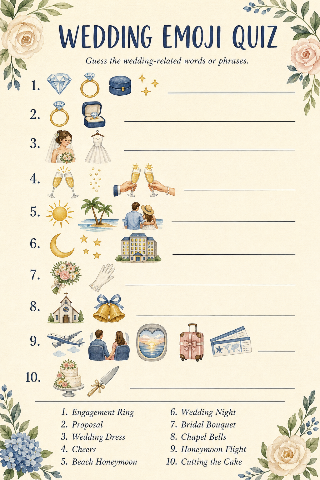 Wedding Emoji Quiz printable