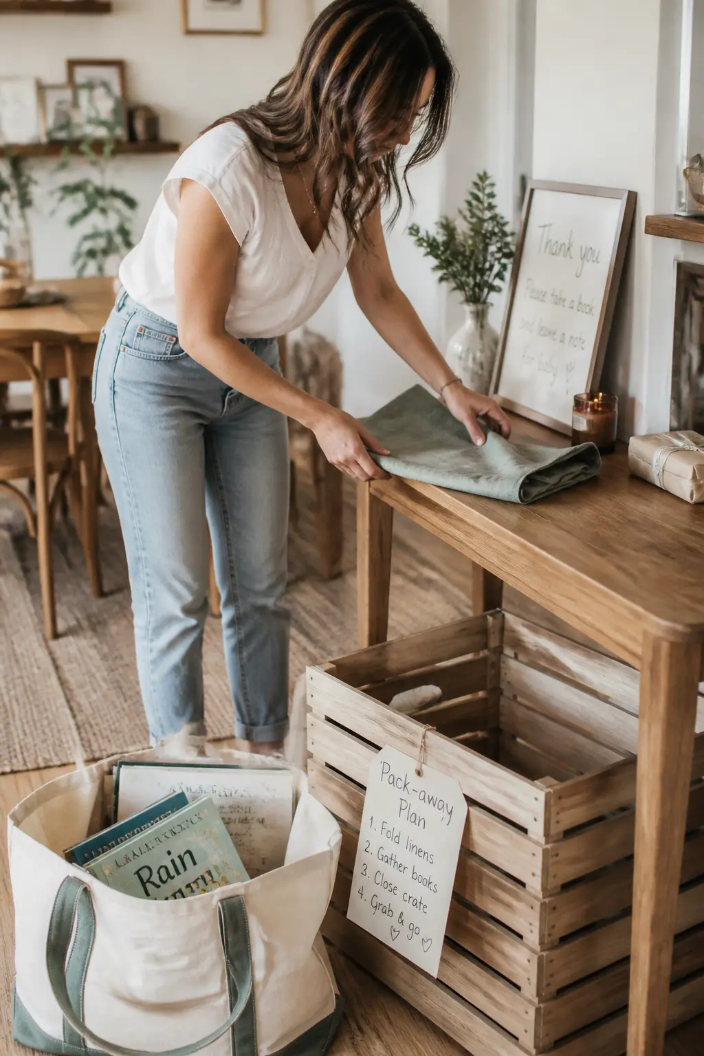 The Pack-Away Plan — The corner packs into two bags in under ten minutes if the pieces are chosen with that in mind. Bring a book baby shower ideas