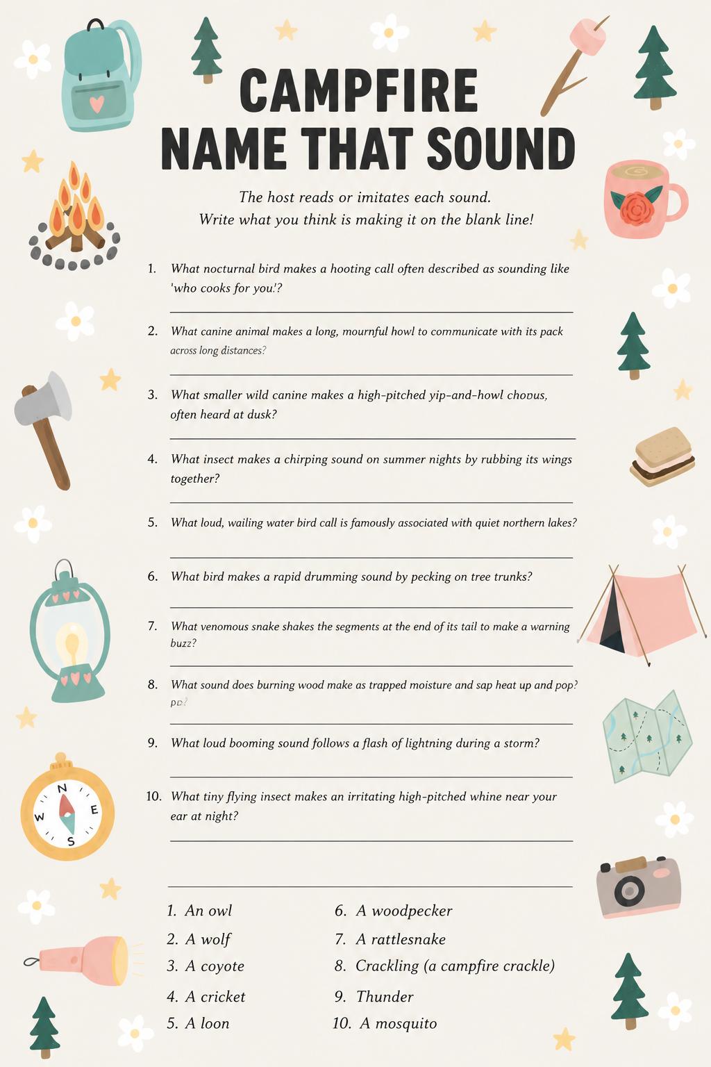 Campfire Name That Sound printable