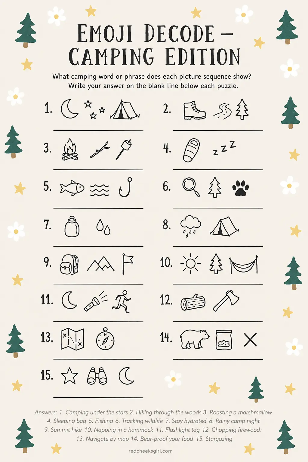Emoji Decode — Camping Edition printable