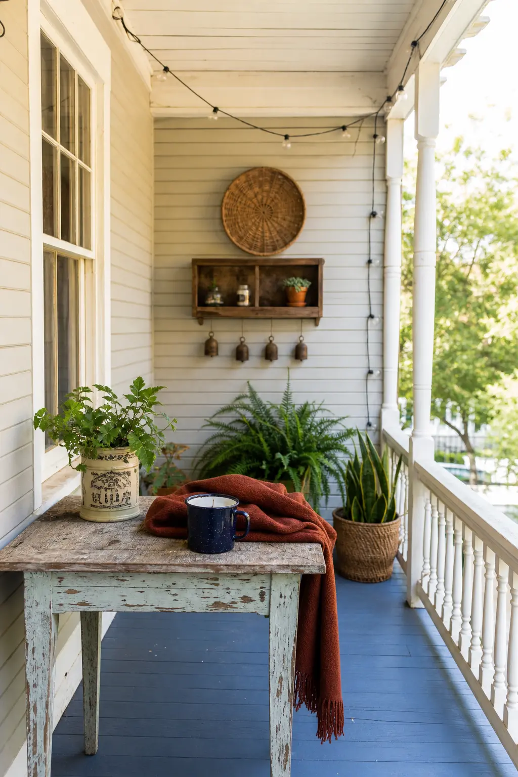 Enamelware Mug Candle — Chipped enamelware, navy with a rust fleck pattern, holds a candle with genuine character rather than trying to hide the chips. Candle