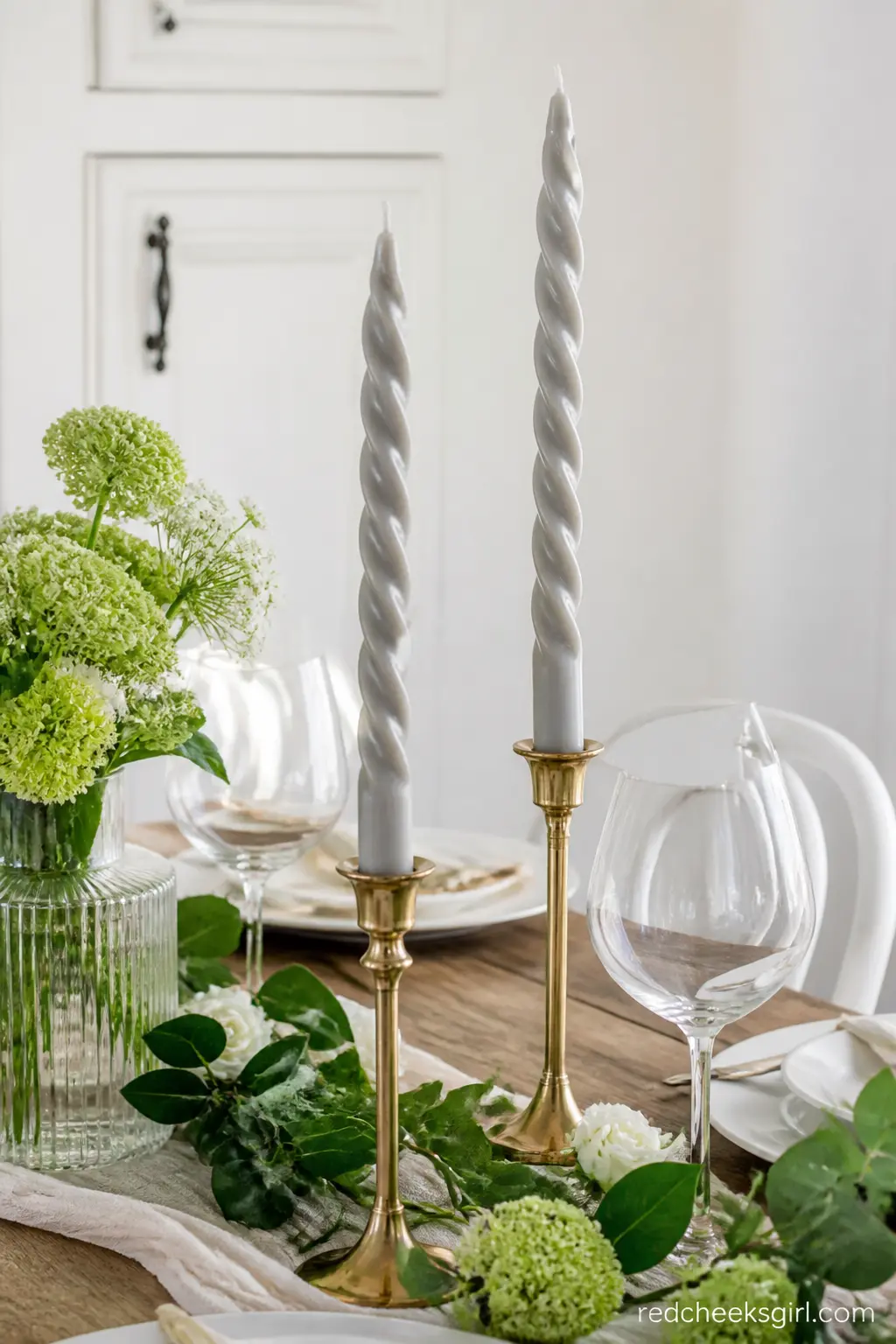 Twisted Herringbone Taper — A dove grey taper twisted by hand into a gentle herringbone spiral while the wax is still warm and pliable stands out in pewter
