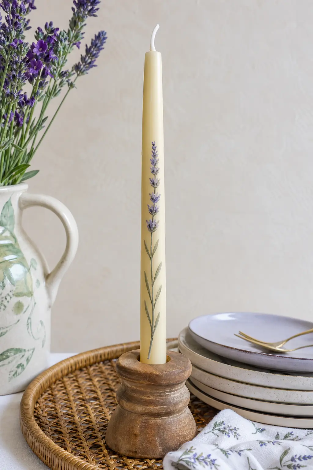 Lavender Sprig Dinner Candle — Base candle: one ivory taper, the kind used for a laid table rather than a gift box. Candle painting ideas