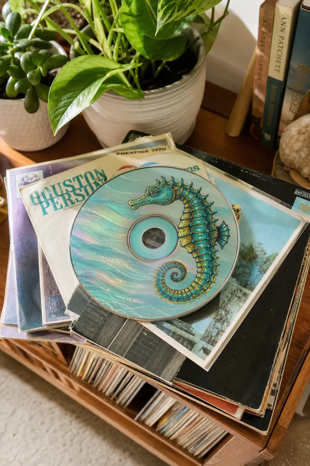 Curled Seahorse — A single seahorse curled into a comma shape fits the round disc better than almost any other creature. Cd painting ideas easy