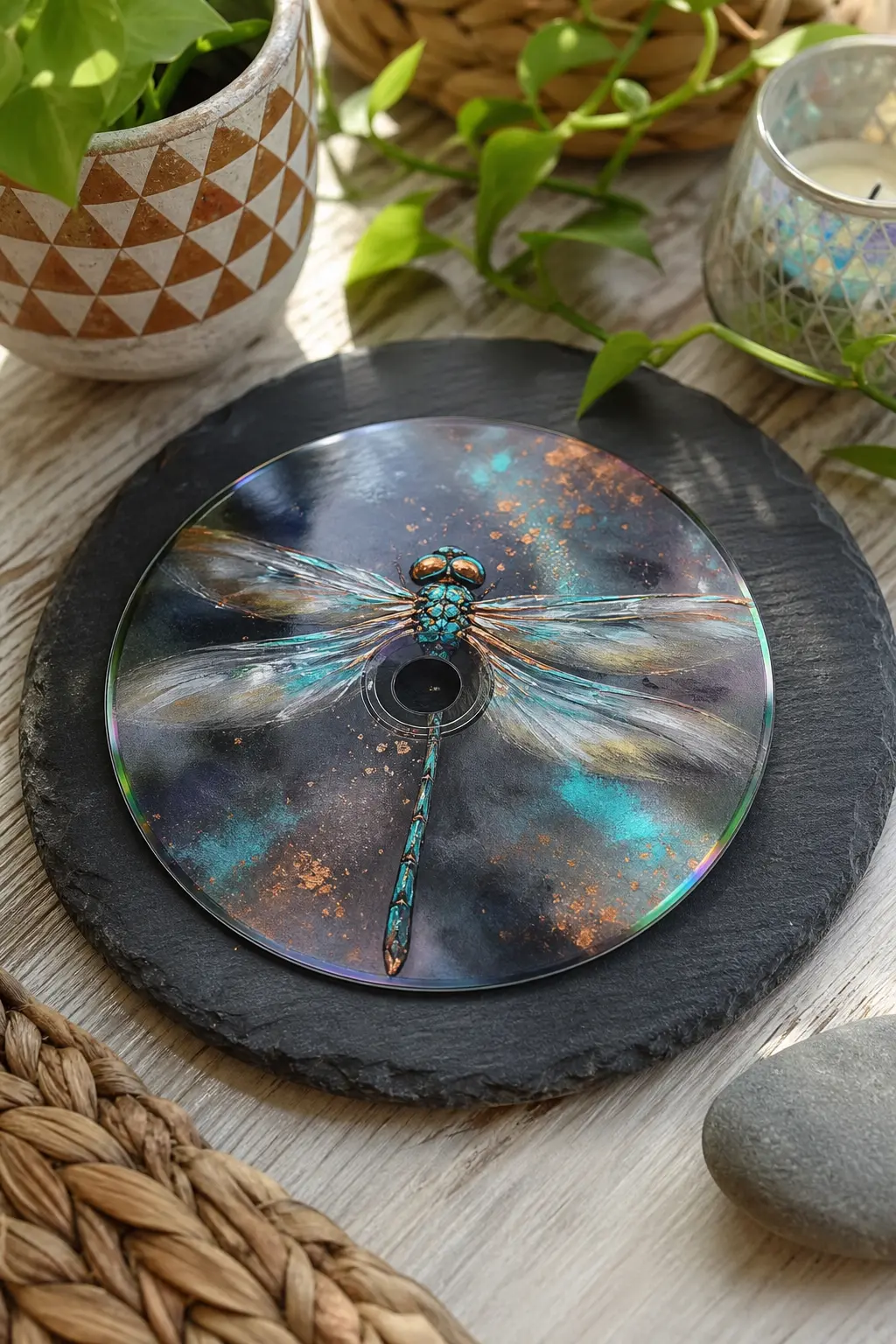 Dragonfly Hover — A dragonfly painted mid-hover, wings slightly blurred with a dry-brush technique, gives a sense of movement that most of the other small