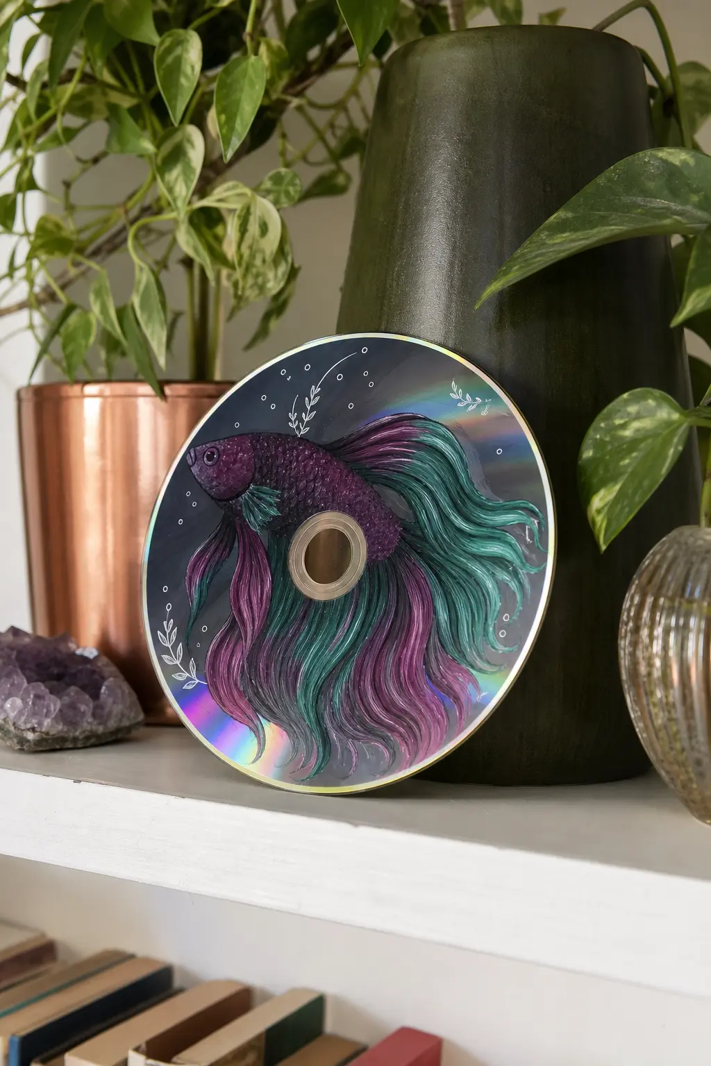 Jewel-Toned Betta — Betta fish have enormous flowing fins that spill past any edge you give them, which makes them a satisfying subject once you stop trying to