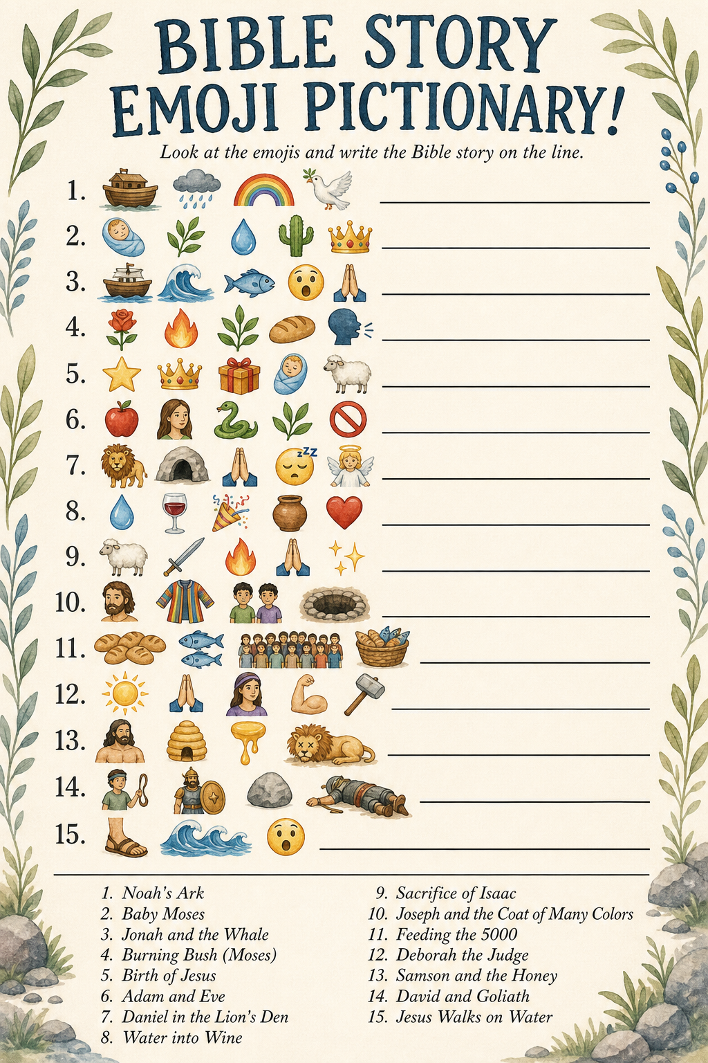 Bible Story Emoji Pictionary printable