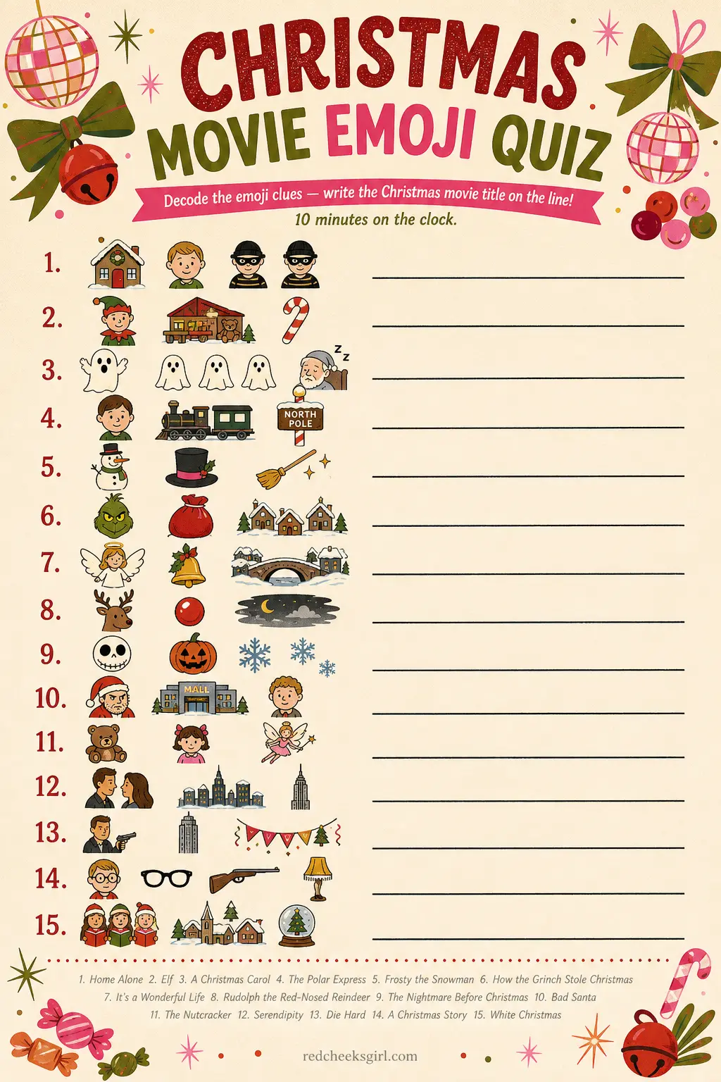 Christmas Movie Emoji Quiz printable