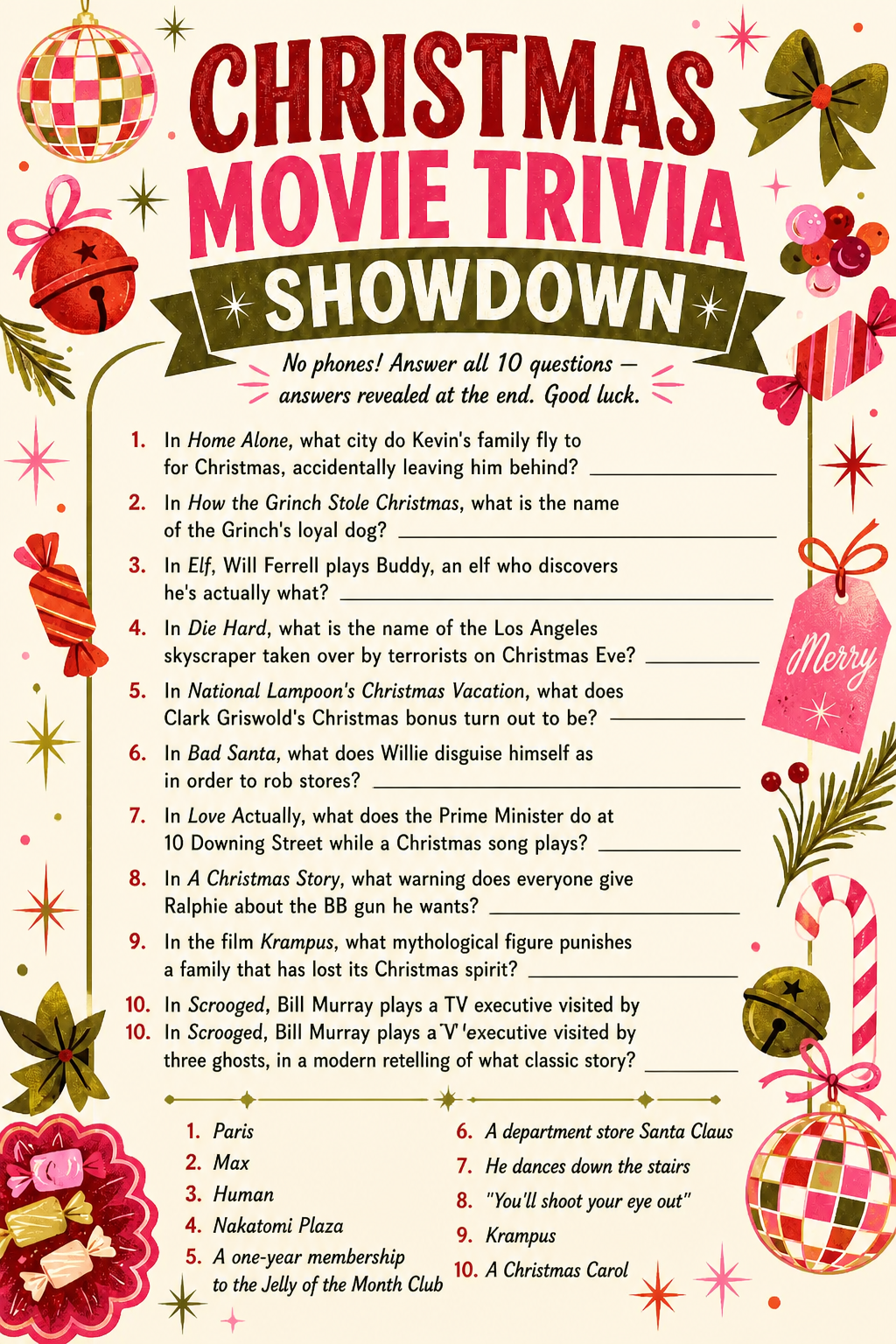 Christmas Movie Trivia Showdown printable