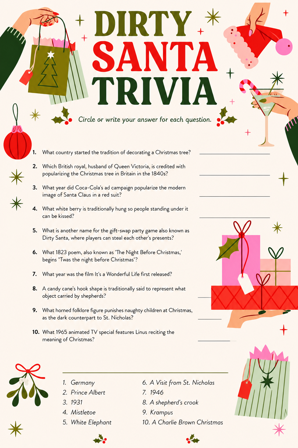 Dirty Santa Trivia printable