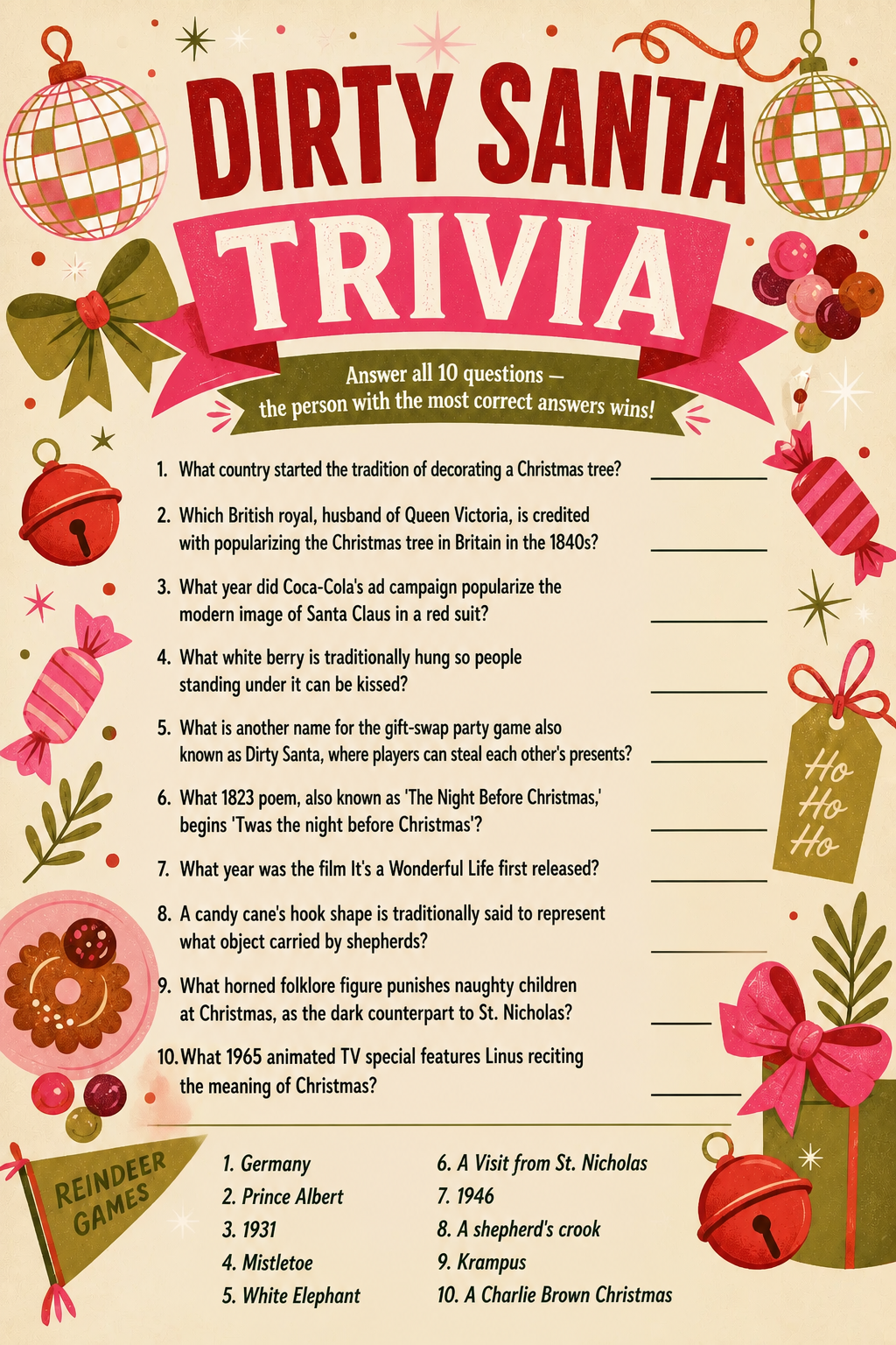 Dirty Santa Trivia printable