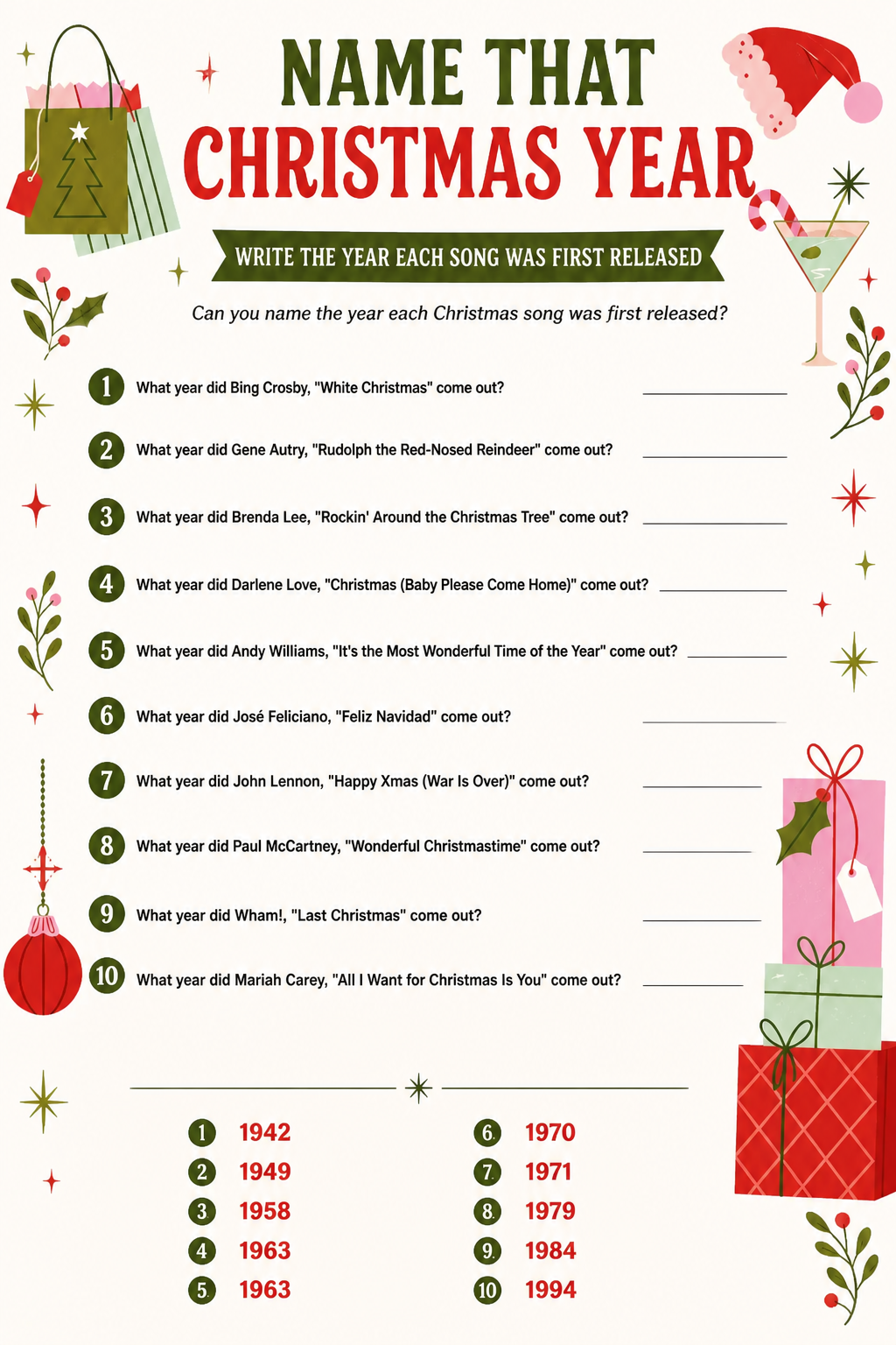 Name That Christmas Number-One printable