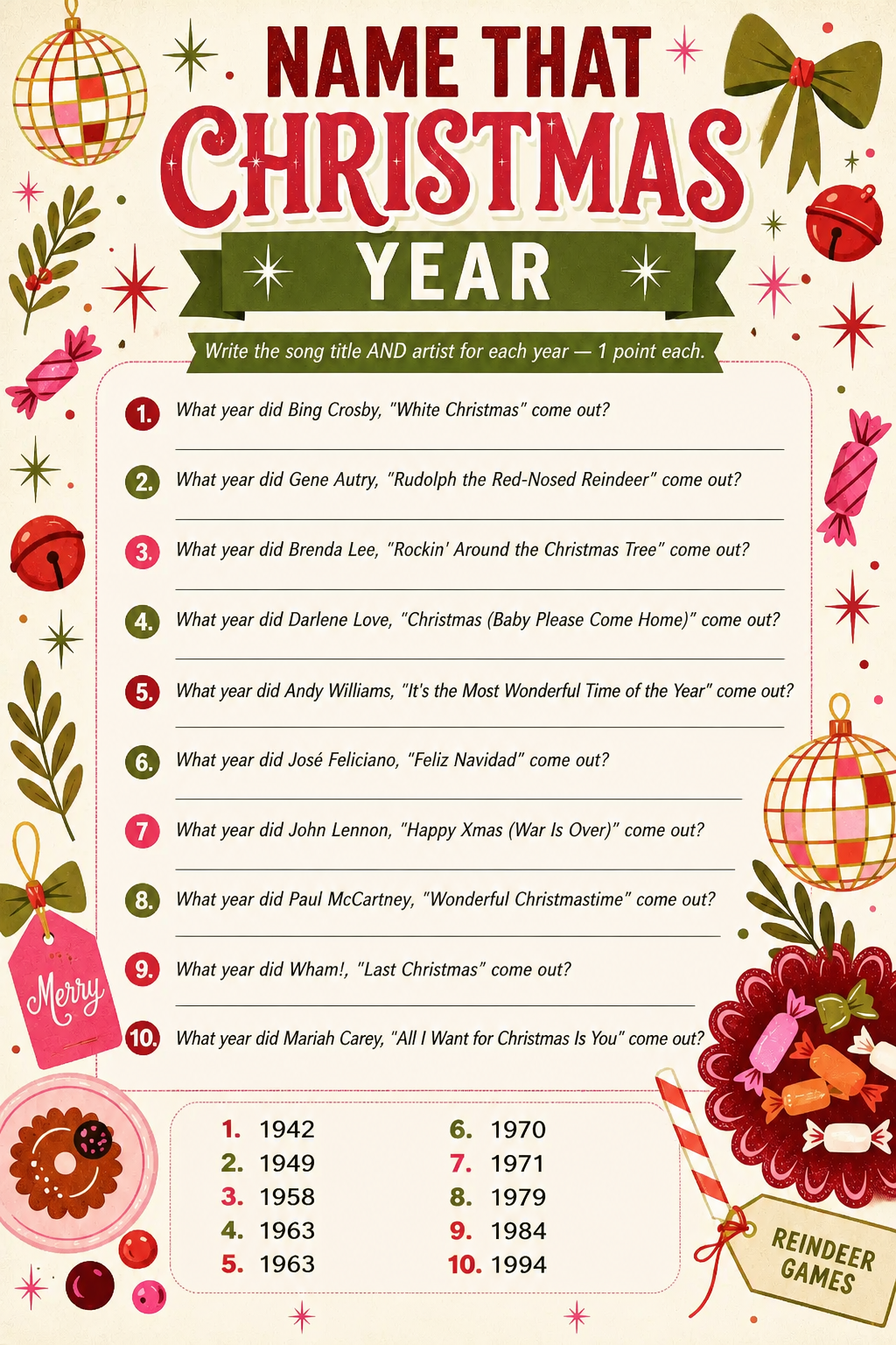 Name That Christmas Number-One printable