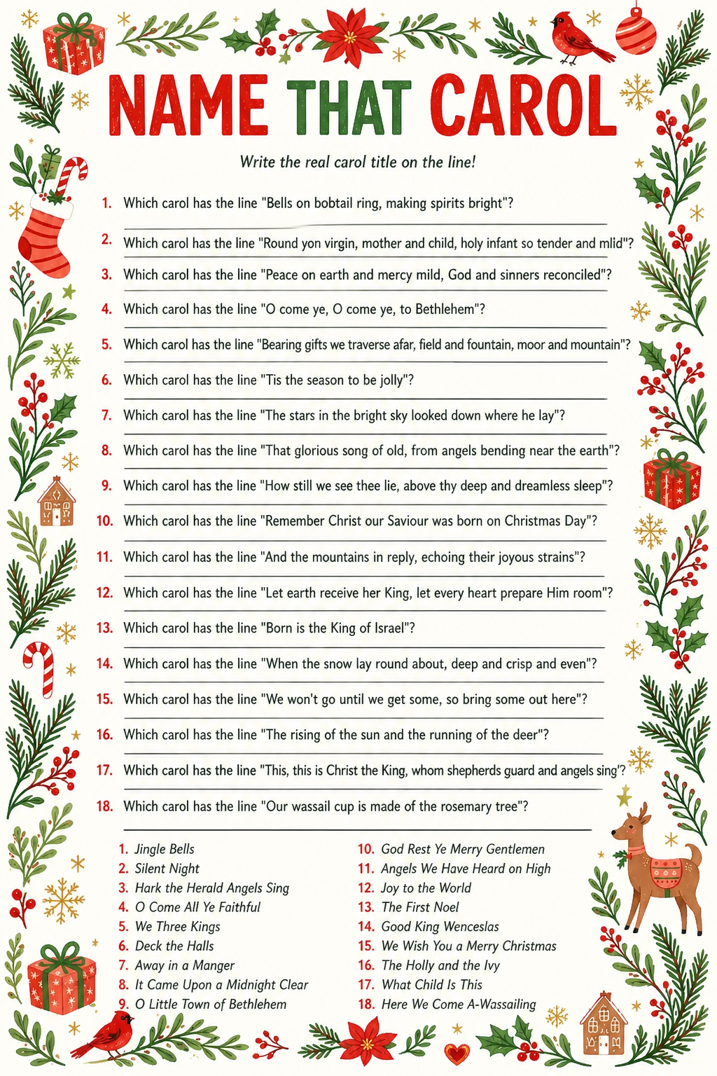 Name That Carol printable