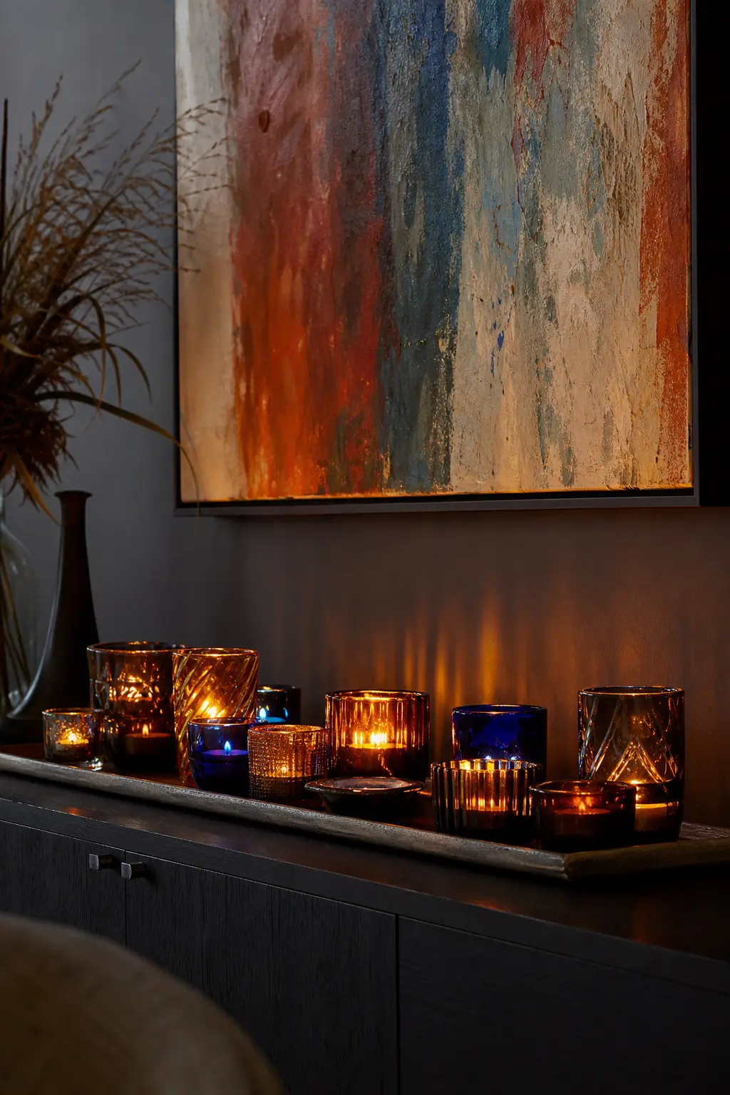 Candles Behind Coloured Glass
