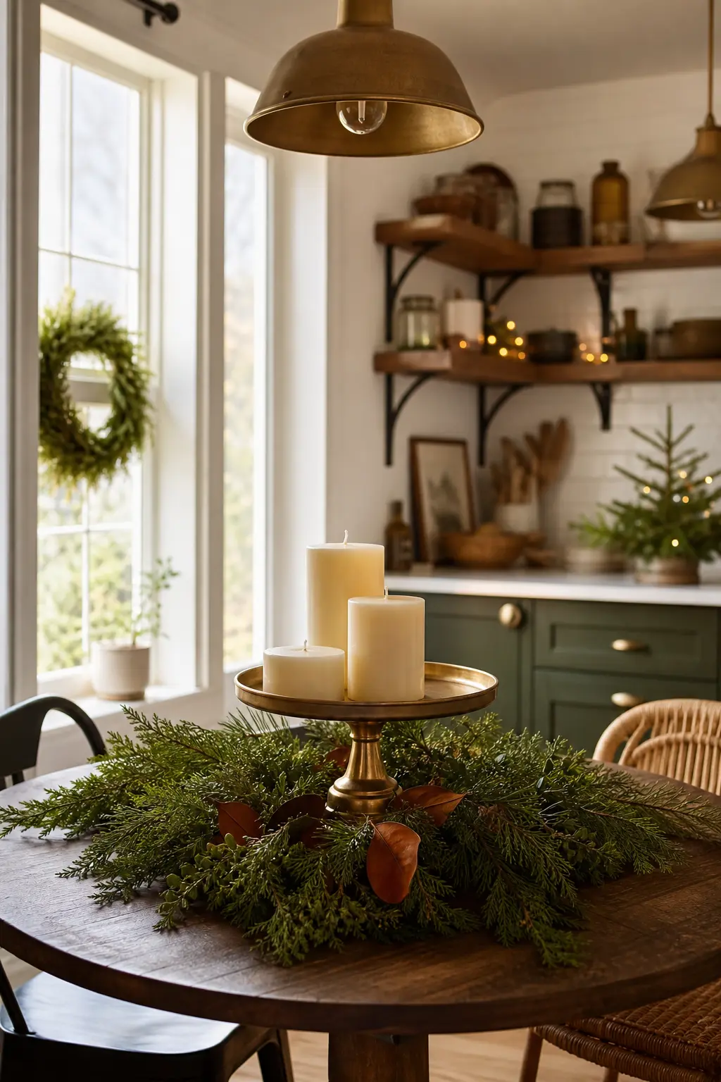Candles on a Raised Cake Stand Over the Foliage