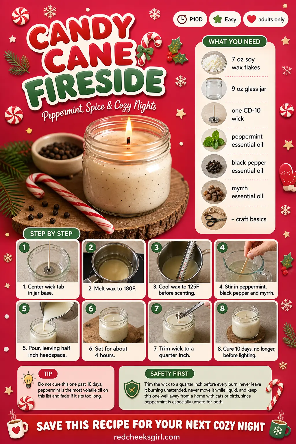 Candy Cane Fireside Craft Card printable sheet. Christmas candles diy