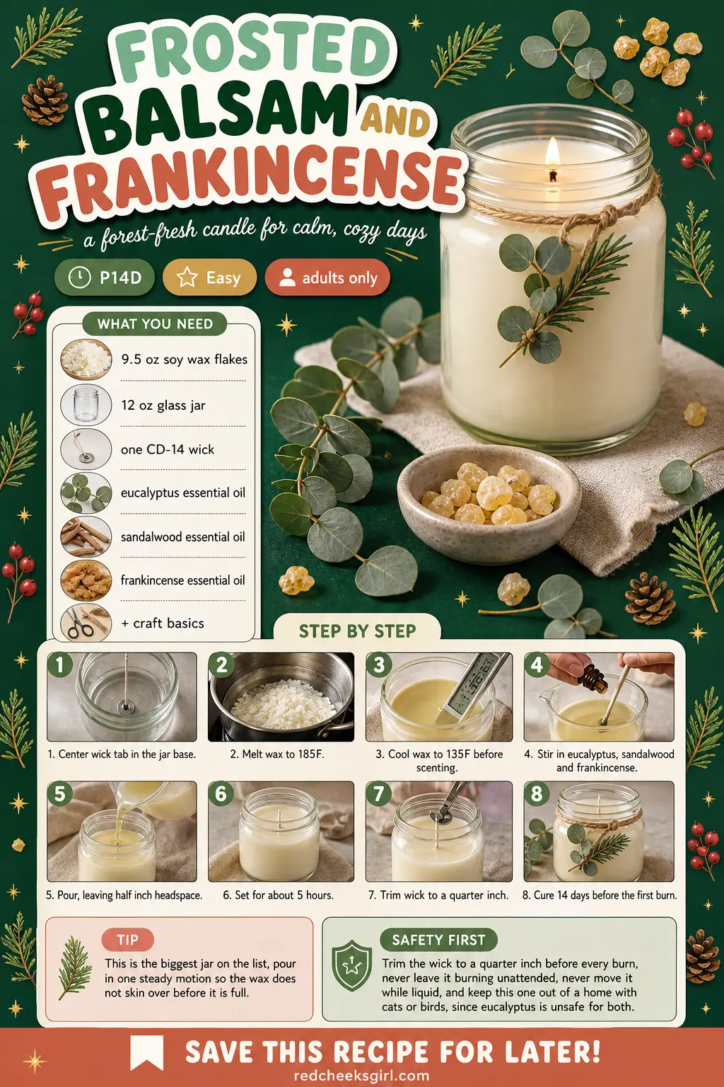 Frosted Balsam and Frankincense Craft Card printable sheet. Christmas candles diy