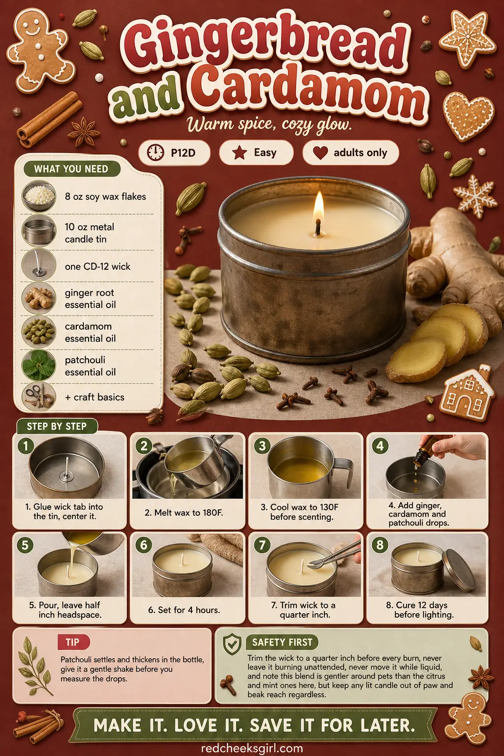 Gingerbread and Cardamom Craft Card printable sheet. Christmas candles diy