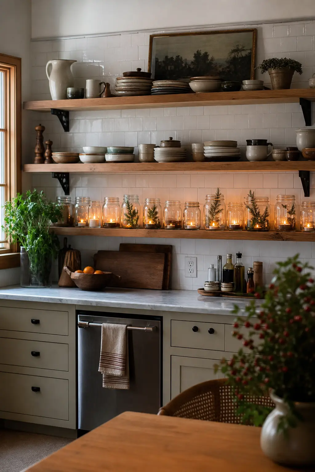 Glass Jars Along a Shelf Edge