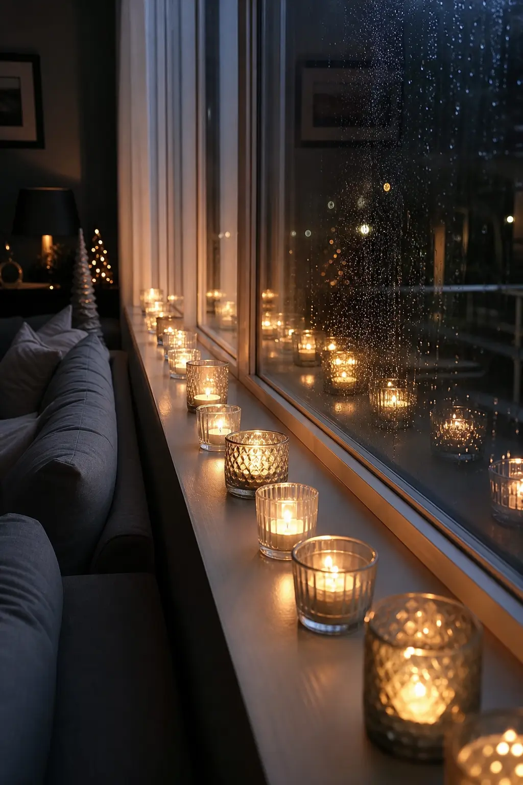 Tealights Along a Windowsill