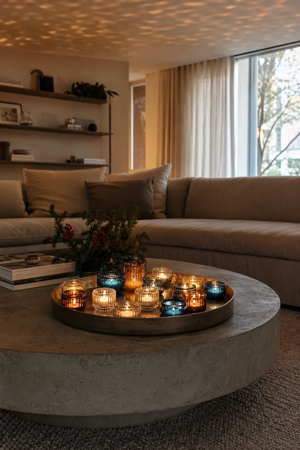 A Tray of Tealights on a Coffee Table